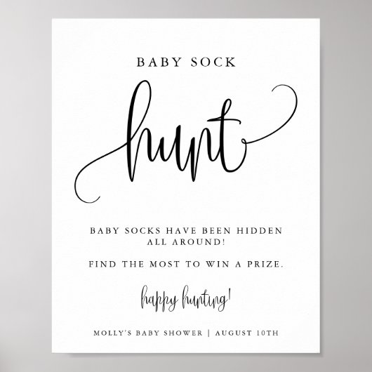 Baby Sock Hunt Shower Game Minimalist Calligrafie Poster (Voorkant)