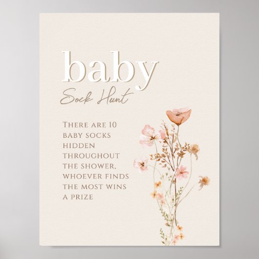 Baby Sock Hunt Teken voor Wildflower Baby shower Poster (Voorkant)