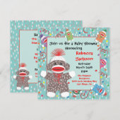 Baby Sock Monkey Baby shower Uitnodiging (Voorkant / Achterkant)