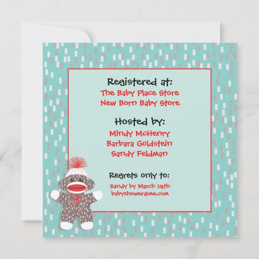 Baby Sock Monkey Baby shower Uitnodiging (Achterkant)