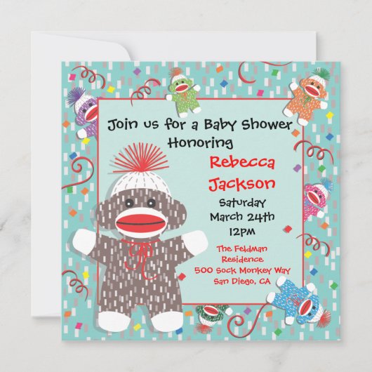 Baby Sock Monkey Baby shower Uitnodiging (Voorkant)