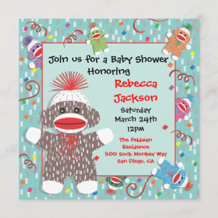 Baby Sock Monkey Baby shower Uitnodiging