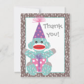 Baby Sock Monkey Birthday Dank u voor uw briefkaar Bedankkaart (Voorkant)