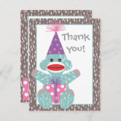Baby Sock Monkey Birthday Dank u voor uw briefkaar Bedankkaart (Voorkant / Achterkant)