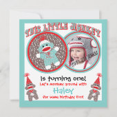 Baby Sock Monkey Verjaardagsfeestuitnodigingen Kaart (Voorkant)