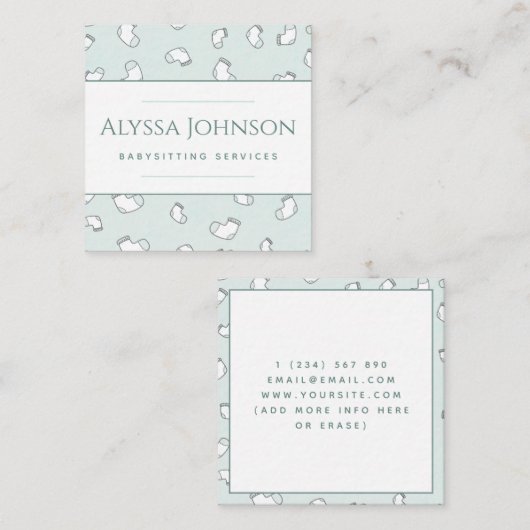 Baby Sock Pattern Babysitter Nanny Baby Care Fun Vierkante Visitekaartje (Voorkant / Achterkant)