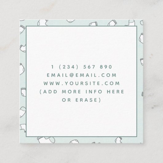 Baby Sock Pattern Babysitter Nanny Baby Care Fun Vierkante Visitekaartje (Achterkant)