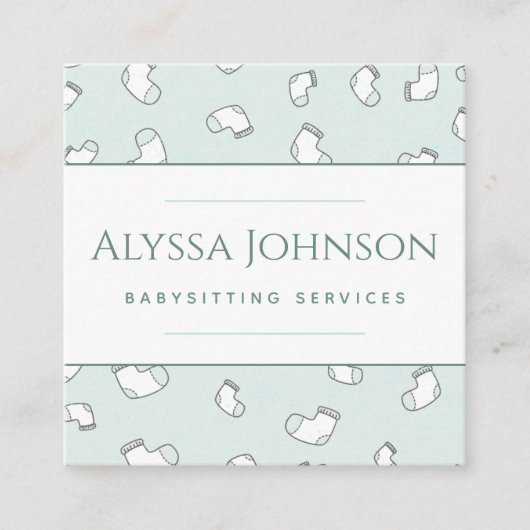 Baby Sock Pattern Babysitter Nanny Baby Care Fun Vierkante Visitekaartje (Voorkant)