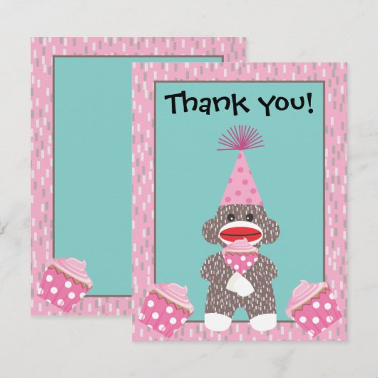 Baby Socket Monkey Cupcake Dank je wel Kaart (Voorkant / Achterkant)
