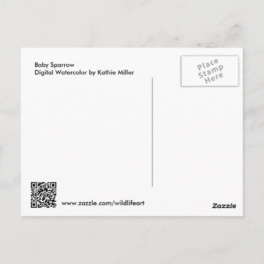 Baby Sparrow Digital-Waterverf Briefkaart (Achterkant)