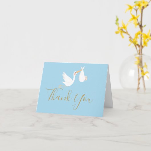 Baby Speciale levering Ooievaar Dank u Blauw Kaart (Gele Bloem)