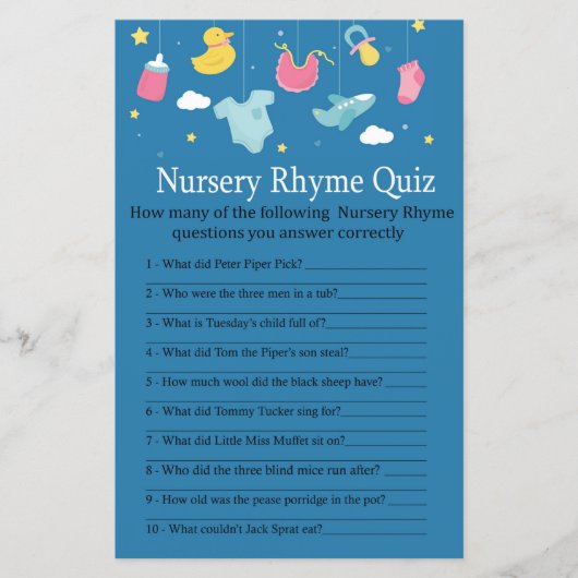 Baby speelgoed Nursery Rhyme Quiz baby shower game (Voorkant)