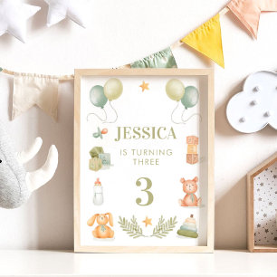 Baby SpeelgoedWaterverf Birthday Nursery Poster