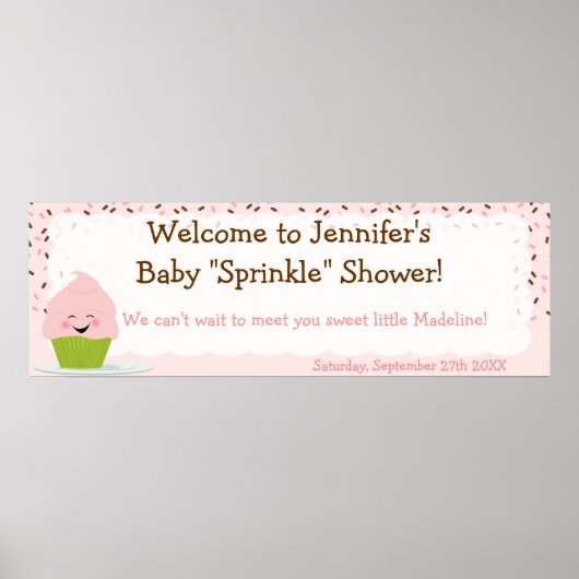 Baby-sprinkelbanner in pinken poster (Voorkant)