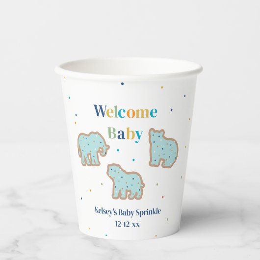 Baby Sprinkle Animal Cookies Boy Baby shower Papieren Bekers (Voorkant)