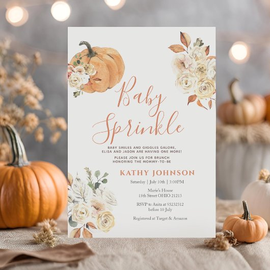 Baby Sprinkle Autumn Floral Pumpkin Baby shower Kaart