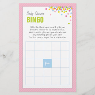 Baby Sprinkle Baby Shower Bingo Game Card - Pink Briefpapier