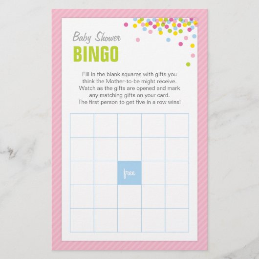 Baby Sprinkle Baby Shower Bingo Game Card - Pink Briefpapier (Voorkant)