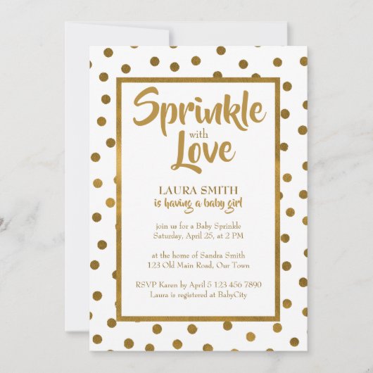 Baby sprinkle baby shower gouden uitnodiging (Voorkant)
