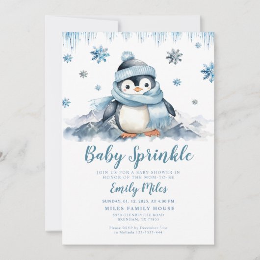 Baby Sprinkle, Baby shower Penguin Invitation Kaart (Voorkant)