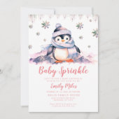 Baby Sprinkle, Baby shower Roze Penguin Invitation Kaart (Voorkant)