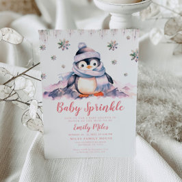 Baby Sprinkle, Baby shower Roze Penguin Invitation Kaart