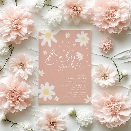 Baby Sprinkle, Baby shower Uitnodiging roze Daisy