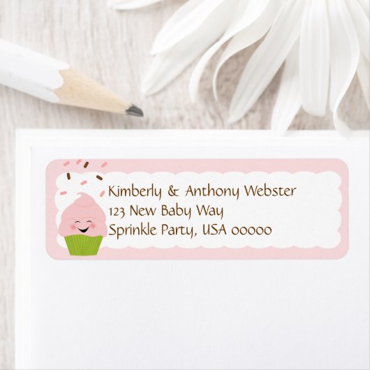 Baby Sprinkle bijpassend roze retouradres label (Insitu)