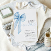 Baby Sprinkle Blue Bow Baby Shower Invitation Kaart