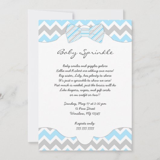 Baby Sprinkle Blue Bow stropdas baby shower nodigt Kaart (Voorkant)