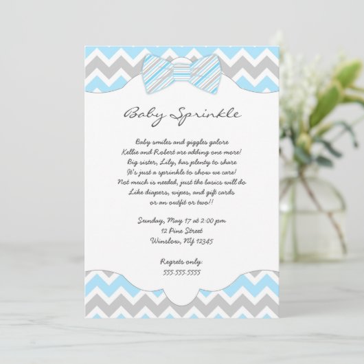 Baby Sprinkle Blue Bow stropdas baby shower nodigt Kaart (Staand voorkant)