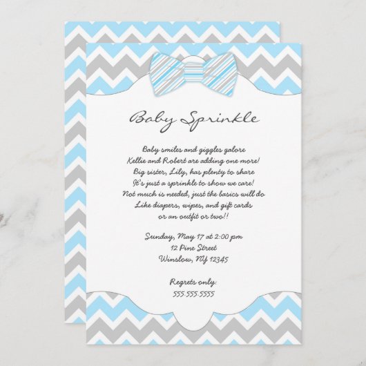 Baby Sprinkle Blue Bow stropdas baby shower nodigt Kaart (Voorkant / Achterkant)