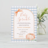 Baby Sprinkle Blue Gingham Pumpkin Baby shower Kaart (Staand voorkant)