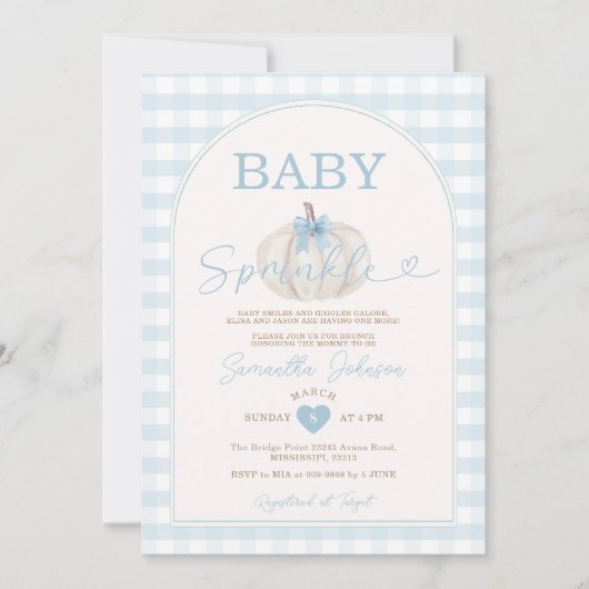 Baby Sprinkle Blue Gingham White Pumpkin Kaart (Voorkant)