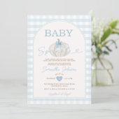 Baby Sprinkle Blue Gingham White Pumpkin Kaart (Staand voorkant)