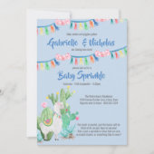 Baby Sprinkle Blue Llama Baby shower Invitation Kaart (Voorkant)