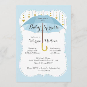 Baby Sprinkle Boy Shower Blue Umbrella Invitation Kaart