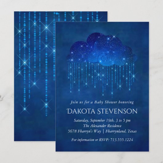 Baby Sprinkle Classic Blue | Moody Baby shower Kaart (Voorkant / Achterkant)