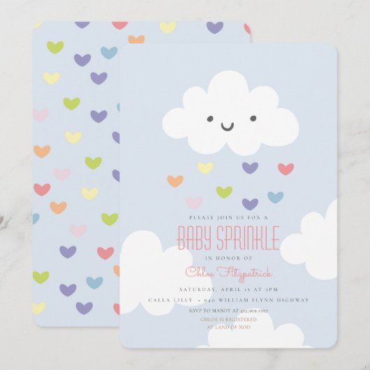 Baby Sprinkle Clouds Invitation Kaart (Voorkant / Achterkant)