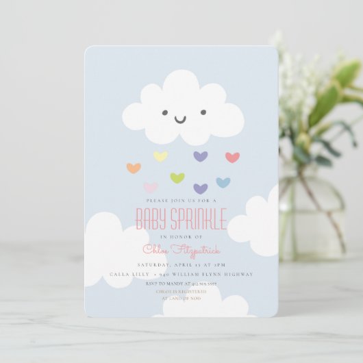 Baby Sprinkle Clouds Invitation Kaart (Staand voorkant)
