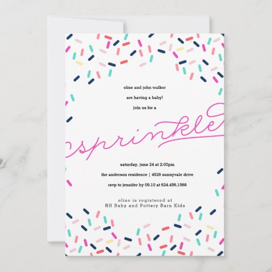 BABY SPRINKLE CONFETTI INVITATIE KAART (Voorkant)