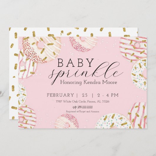 Baby Sprinkle Donut Invitation Kaart (Voorkant / Achterkant)
