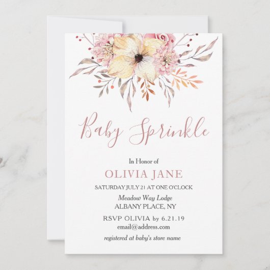 Baby Sprinkle Floral Baby shower Invitation Pink Kaart (Voorkant)
