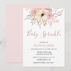 Baby Sprinkle Floral Baby shower Invitation Pink Kaart