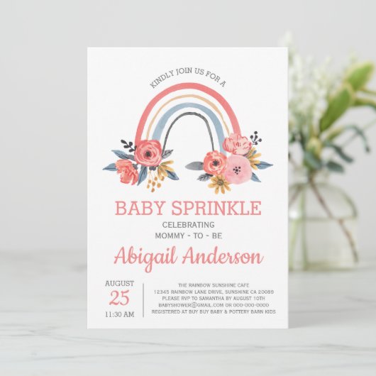 Baby Sprinkle Floral Blush Pink Rainbow Stijlvol Kaart (Staand voorkant)
