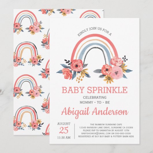 Baby Sprinkle Floral Blush Pink Rainbow Stijlvol Kaart (Voorkant / Achterkant)