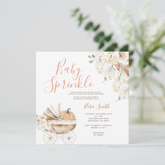 Baby Sprinkle Floral Pumpkin Carriage Baby shower Kaart (Staand voorkant)