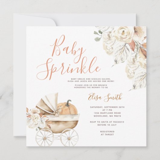 Baby Sprinkle Floral Pumpkin Carriage Baby shower Kaart (Voorkant)