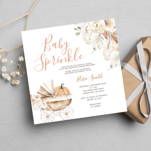Baby Sprinkle Floral Pumpkin Carriage Baby shower Kaart