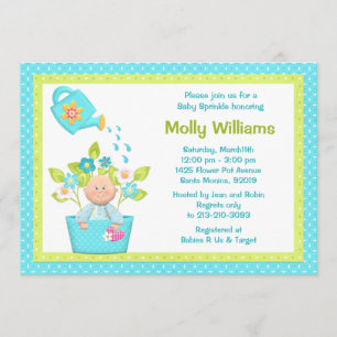 Baby Sprinkle Flower Pot Boy Shower Invitation Kaart